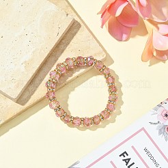 Faceted Rondelle Handmade Inner Flower Gold Sand Lampwork & Iron Beaded Stretch Bracelets for Women&nbsp;BJEW-SW001579-05