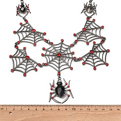 Halloween Spider Web Alloy Siam Rhinestone Bib Necklaces for Women&nbsp;NJEW-P340-01B