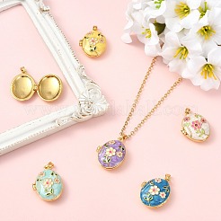 6Pcs 6 Colors Brass Enamel Locket Pendants&nbsp;KK-CJ0005-72