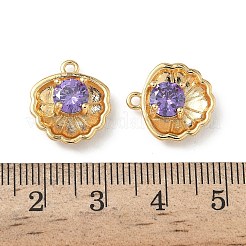 Brass Micro Pave Cubic Zirconia Shell Shape Charms&nbsp;KK-Z136-56G-02