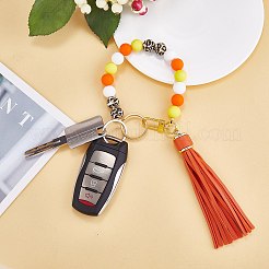 Silicone Round Beaded Keychain with Imitation Leather Tassel&nbsp;KEYC-SW00005-03