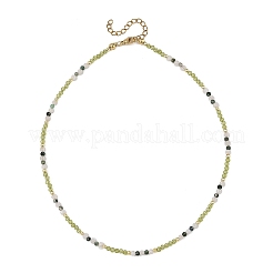 Natural Peridot Faceted Round Beaded Necklaces&nbsp;NJEW-JN06430-01