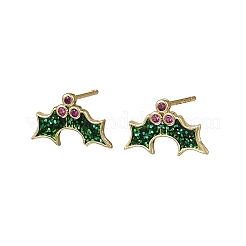 Holly Leaf Brass Micro Pave Cubic Zirconia Stud Earrings&nbsp;EJEW-B149-02G