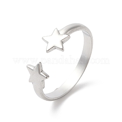 Non-Tarnish 304 Stainless Steel Double Star Open Cuff Ring for Women&nbsp;RJEW-K245-27P