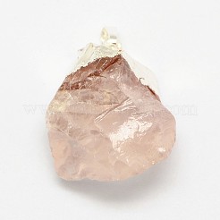 Natural Bezel Raw Rough Gemstone Rose Quartz Pendants&nbsp;G-M040-M09