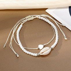 2Pcs Alloy Cowrie Shell Link Anklets&nbsp;WG853BB-06