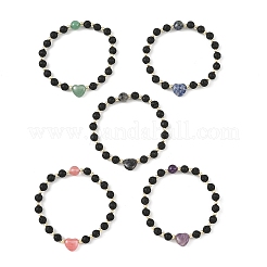 Natural Mixed Gemstone & Non-magnetic Synthetic Hematite Beaded Stretch Bracelets&nbsp;BJEW-JB14008
