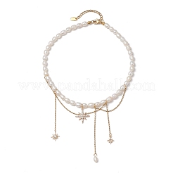 Natural Cultured Freshwater Pearl Rice Beaded Necklaces&nbsp;NJEW-JN05224