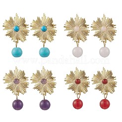 4 Pairs 4 Style Brass Mixed Stone Stud Earrings for Women&nbsp;EJEW-JE06244