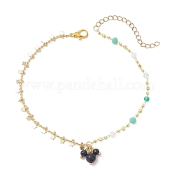 2Pcs 2 Styles Brass Star Tassel Handmade Glass Link Chain Anklet Sets&nbsp;AJEW-AN00761
