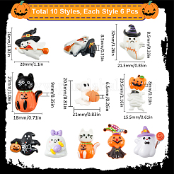 60Pcs 10 Styles Halloween Opaque Resin Decoden Cabochons&nbsp;RESI-SC0005-71B