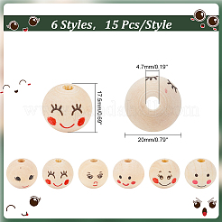 90Pcs 6 Styles Printed Wood European Beads&nbsp;WOOD-PH0002-89