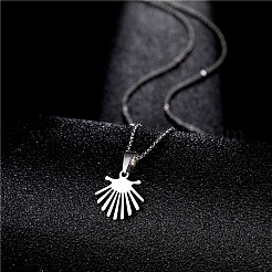 304 Stainless Steel Fan Shape Cutout Pendant Necklaces for Women&nbsp;WG88E26-01