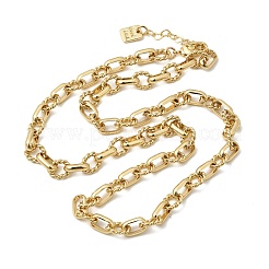 Brass Oval & Twist Ring Link Chain Necklaces for Women&nbsp;NJEW-F366-08G