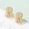 Brass Micro Pave Cubic Zirconia Stud Earrings, Pave Cluster Earring, Rack Plating, Long-Lasting Plated, Real 18K Gold Plated, Letter R, 13x9.5mm