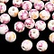 Floral Printed Porcelain Beads, Flower Patterned Ceramic Beads, Round, Medium Violet Red, 8mm, Hole: 2mm
