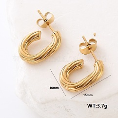 Stainless Steel Oval Stud Earrings, Golden, 15x10mm