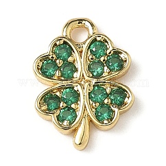 Brass Micro Pave Cubic Zirconia Charms, Clover, Rack Plating, Long-Lasting Plated, Cadmium Free & Lead Free, Real 18K Gold Plated, 11x8x1.5mm, Hole: 1.2mm