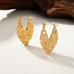 304 Stainless Steel Textured Leaf Hoop Earrings for Women, Golden, 30x28mm