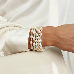 Baroque Style Pearl Multi-strands Bracelets for Women, Real 18K Gold Plated, 6-7/8 inch(17.5cm)