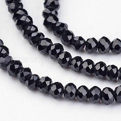 Electroplate Glass Bead Strands, Faceted, Rondelle, Black, 2.9~3.3x2mm, Hole: 1mm, about 135~140pcs/strand, 32~34cm