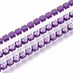 Iron Rhinestone Cup Chains, with Spool, Dark Orchid, 2x2x2mm, about 29.99 Feet(9.14m)/Roll