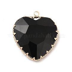 K9 Glass Pendants, Heart Charms, with Light Gold Tone Brass Findings, Faceted, Jet, 31x28x9mm, Hole: 2mm