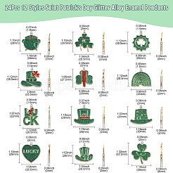 24Pcs 12 Styles Saint Patrick's Day Glitter Alloy Enamel Pendants&nbsp;ENAM-CJ0005-62