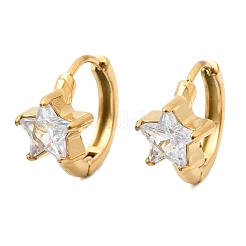 Star 304 Stainless Steel Clear Cubic Zirconia Hoop Earrings&nbsp;EJEW-P344-01G