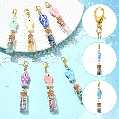 7Pcs Handmade Porcelain & Glass Bootle Pendant Decorations&nbsp;HJEW-FS00111