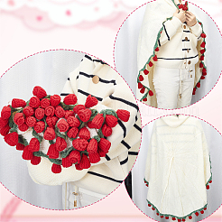 Woolen Yarn Crochet Rose Flower Bouquet Blanket&nbsp;AJEW-WH0596-732A