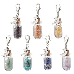 Chakra Natural & Synthetic Gemstone Chips inside Glass Wishing Bottle Pendant Decoration&nbsp;GG-CJBAB5