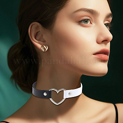 Adjustable Gothic Two Tone PU Leather Alloy Heart Choker Necklaces for Women&nbsp;NJEW-WH20816-007P-F