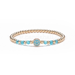 5Pcs 5 Colors Alloy Enamel Smiling Face & Brass & Glass Beaded Stretch Bracelets Set for Women&nbsp;BJEW-JB08774