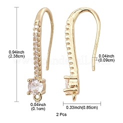 Brass Micro Pave Clear Cubic Zirconia Earring Hooks&nbsp;ZIRC-YW0001-03G