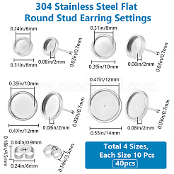 40Pcs 4 Size 304 Stainless Steel Stud Earring Settings&nbsp;STAS-BBC0004-41