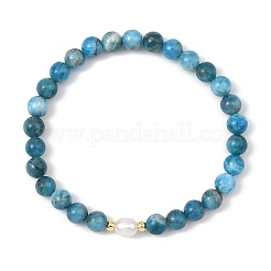 Natural Apatite & Cultured Freshwater Pearl Round Beaded Stretch Bracelets for Women&nbsp;BJEW-JB13781-01