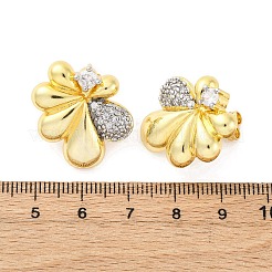 Flower Brass Micro Pave Clear Cubic Zirconia Stud Earrings&nbsp;EJEW-H158-12GP