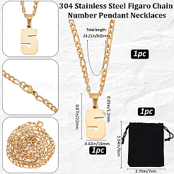 1Pc 304 Stainless Steel Figaro Chain Number Pendant Necklaces&nbsp;NJEW-BBC0001-28E-G