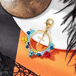Boho Glass Seed & Skull Synthetic Turquoise Pendant Decoration&nbsp;HJEW-MZ00114