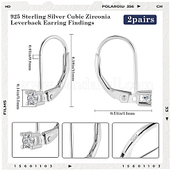 2Pairs 925 Sterling Silver Leverback Earring Findings&nbsp;STER-BBC0007-22