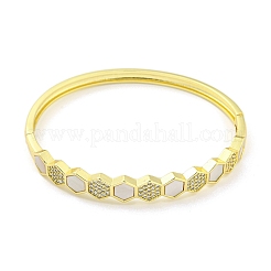 Hexagon Brass Micro Pave Clear Cubic Zirconia Hinged Bangles&nbsp;BJEW-Z062-17G