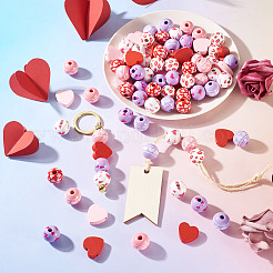 80Pcs 8 Styles Valentine's Day Printed Wood Beads&nbsp;WOOD-TA0003-01