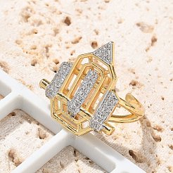 Brass Micro Pave Clear Cubic Zirconia Cuff Finger Rings for Women&nbsp;RJEW-U033-01GP