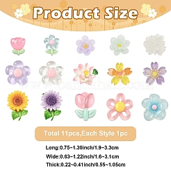 11Pcs 11 Styles Opaque & Transparnt Resin Flowers Cabochons&nbsp;RESI-YW0005-41