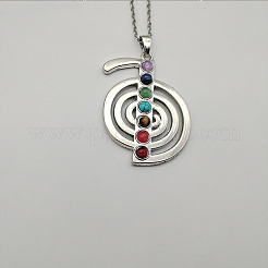 7 Chakra Theme Natural & Synthetic Mixed Genstone Vortex Pendant Necklace&nbsp;QI2897