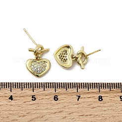 Brass Clear Cubic Zirconia Heart Dangle Stud Earrings&nbsp;EJEW-L261-015G