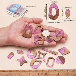 30Pcs 15 Style Transparent Resin & Walnut Wood Pendants&nbsp;RESI-FW0001-03