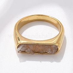 Rectangle Natural Quartz Crystal Chips Finger Rings&nbsp;RJEW-D303-02G-02