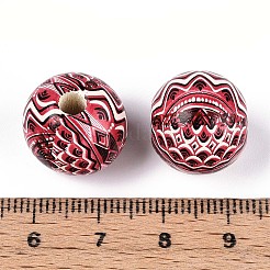 Bohemian Style Printed Schima Wood Beads&nbsp;WOOD-T032-31D